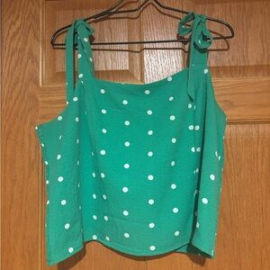 Old Navy Green Polka Dot Tan Top Blouse